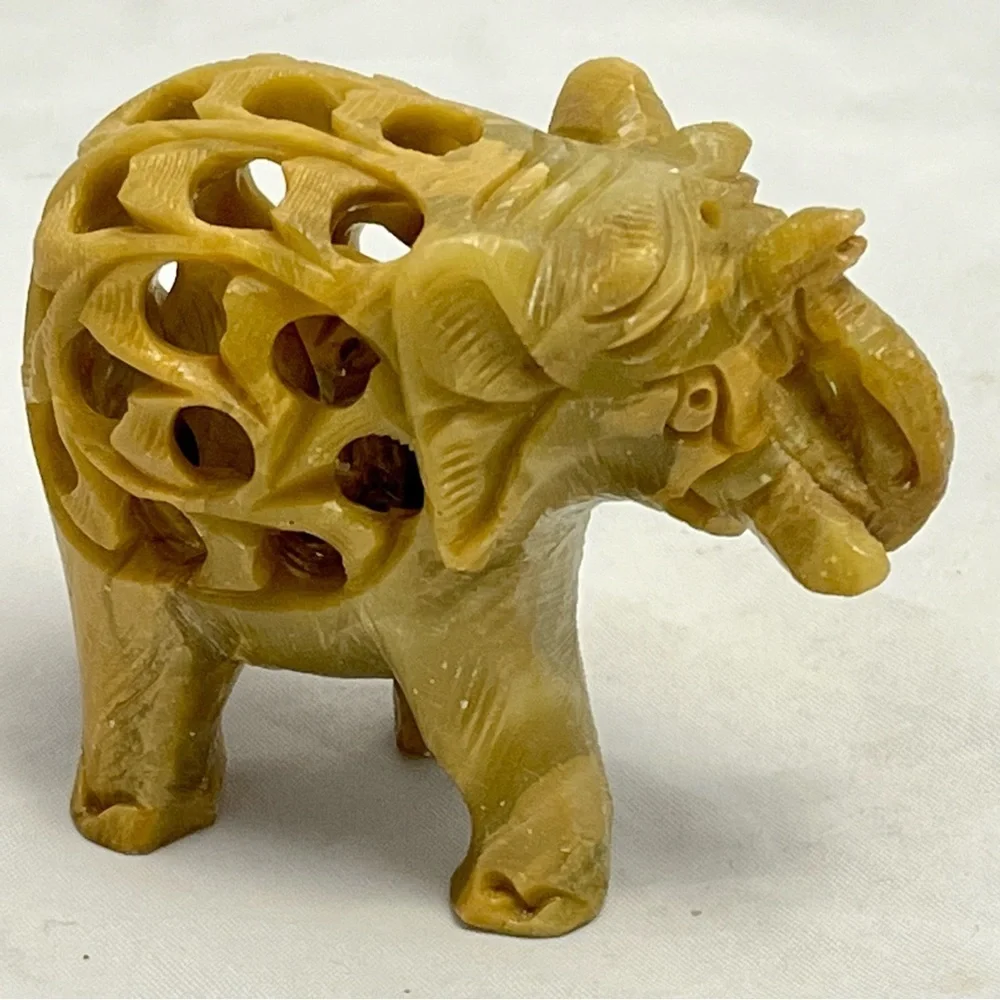 Hand Carved Soapstone Mother Elephant With Baby Calf Inside, Vintage, VGUC